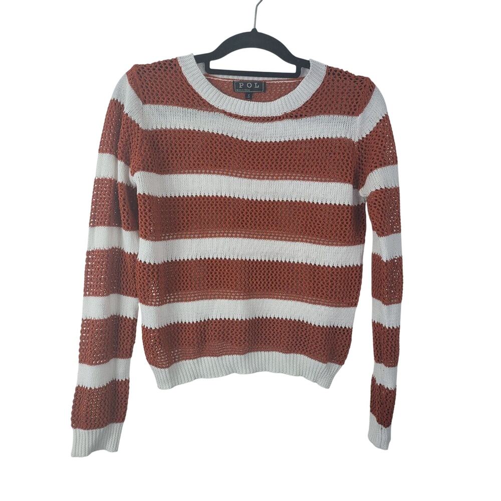 POL Pullover Sweater‎ Small Womens Long Sleeve Crochet See Through Crew Neck Top
